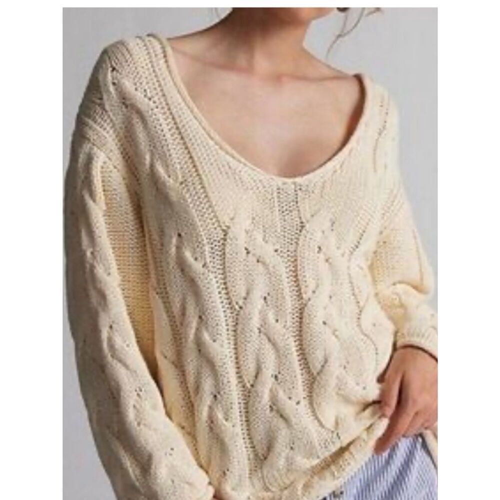 BDG Urban Outfitters Skylar Cream Cable Knit V-Neck Women's Sweater Oversized XS